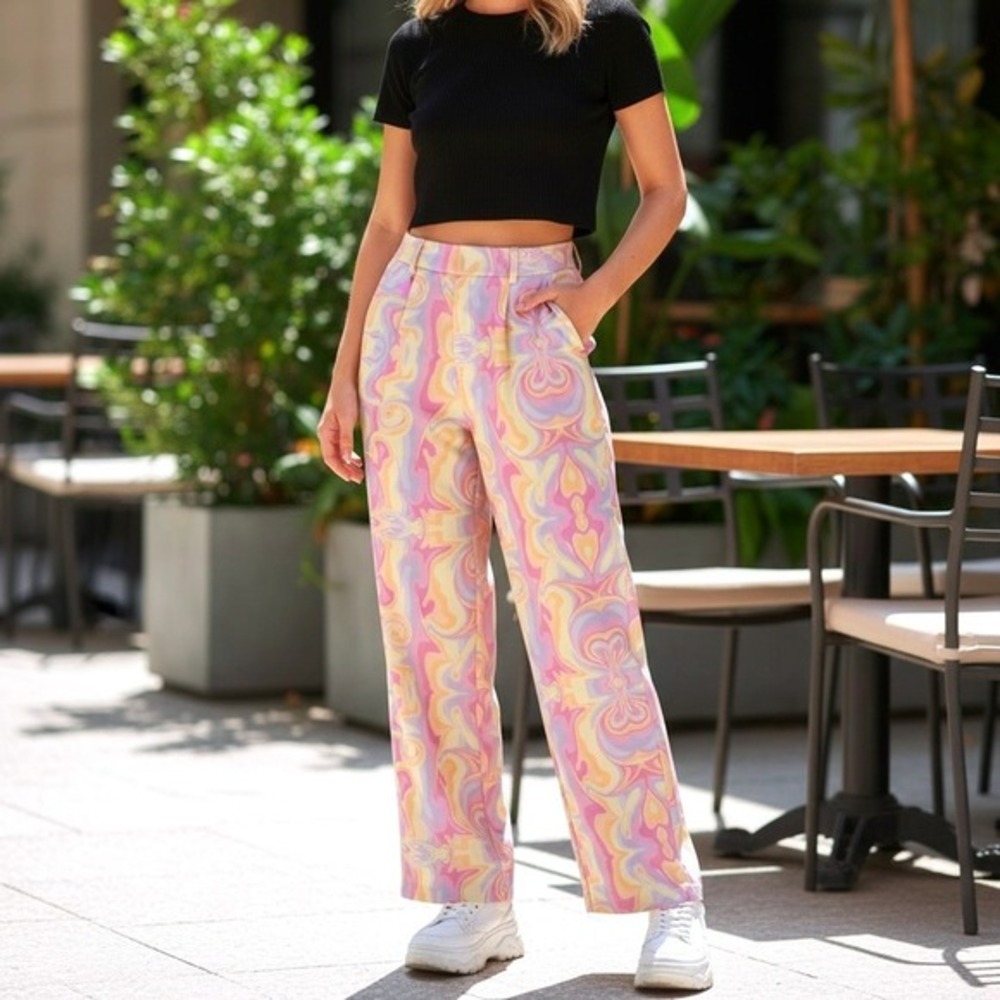Shekou NWT Women Small‎ New Zealand Swirl Pants Psychedelic Pastel Y2K Festival